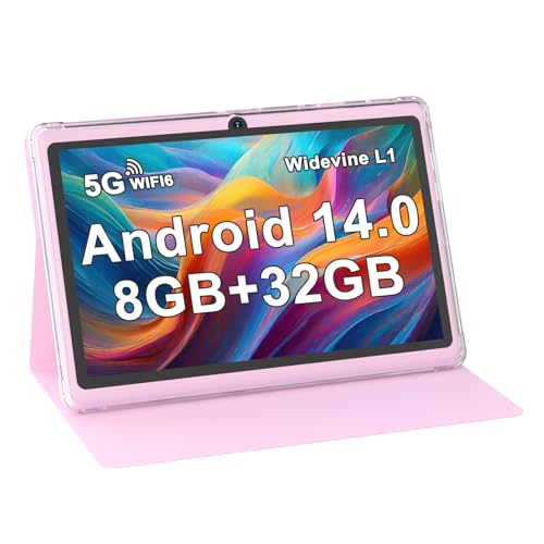 ZZB 7 inch Tablet Android 14, 8GB RAM (4GB Expandable) 32GB ROM Tablets Supports 1TB MicroSD, Dual Camera Tableta 5G WiFi-6 Android Tablet with Case, 7″ Tablets+Cover 2025 (Pink)