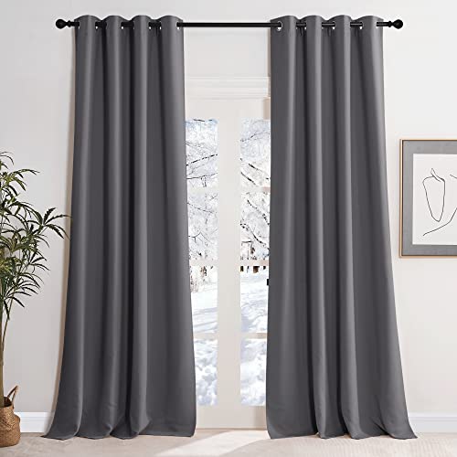 KGORGE Thermovorhang Kälteschutz Gardinen mit Ösen - 2 Stücke Thermovorhänge gegen Kälte Gardinen Wohnzimmer Vorhang Wärmeisolierend Verdunklungsvorhänge, 245x140 cm(HxB), Grau Cover