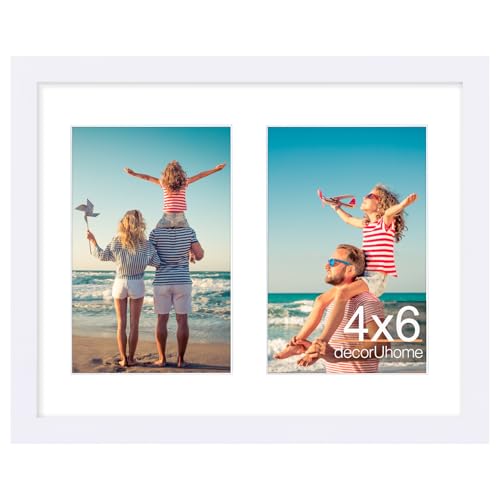 decorUhome 8x10 Picture Frames Collage Wall Decor, Display 2Pcs 4x6 Photos with Mat or 1Pcs 8x10 Unmatted, 2 4x6 Collage Picture Frames for Wall Mounting, White