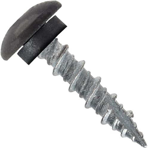 10 x 1 Charcoal - Low Profile Star Head Roofing Screws - HI-LO Thread - Metal to Wood - T25 Torx Drive Head - EPDM Washer. 1 x 250 Count Bag - 250 Screws