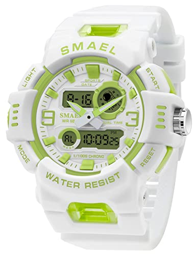 Gosasa Dual time Zone Multifunctional Watch, Digital Electronic Waterproof Sports Watch, Leisure Watch, Student Youth Vitality Candy Color Student Watch (Light Green)
