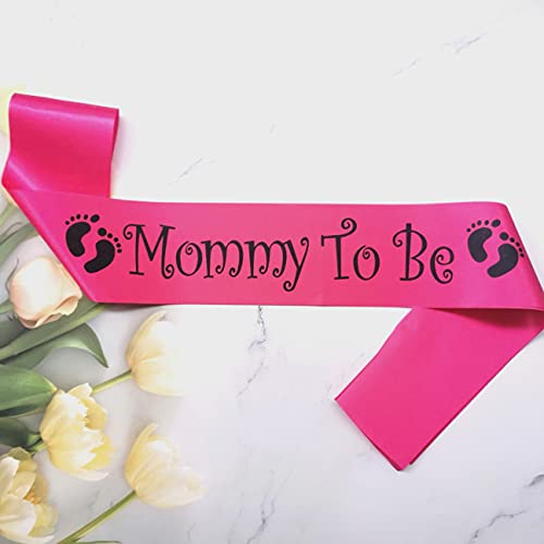 Image of Mommy to Be Sash, Hot Pink Baby Shower Decorations for Baby Girl, New Mom Gift Ideas for Mother to Be, Pregnancy Announcement, He or She Gender Reveal Party Supplies