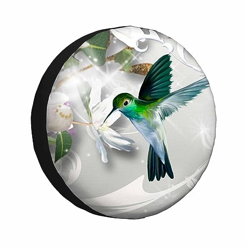 MIYASANG Hummingbird Spare Tire Cover Bird Gathering Honey Green Blue Gray Weatherproof Universal Wheel Protectors Camper Tire Covers for Trailer Rv Travel(17 inch)