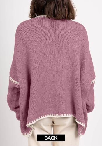 LKOUS Women's Oversized Cardigan Sweaters Fall Long Lantern Sleeve Open Front Knit Crochet Outwear Coat4