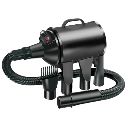 pofluany Low Noise Dog Hair-Dryer, Pet Grooming Hair-Dryer with 4 Different Nozzles, Dog Dryer with Temperature Heater, Pet Hair-Dryer Adjustable Speed for Dogs and Cats Black