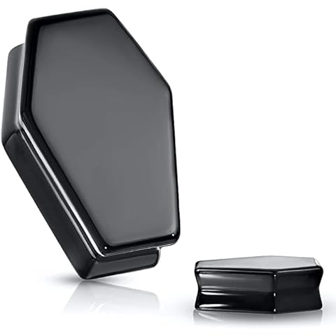 blue palm jewelry Pair of Black Obsidian Coffin Stone Saddle Plug Double Flare Ear Lobe Plugs E592 Cover