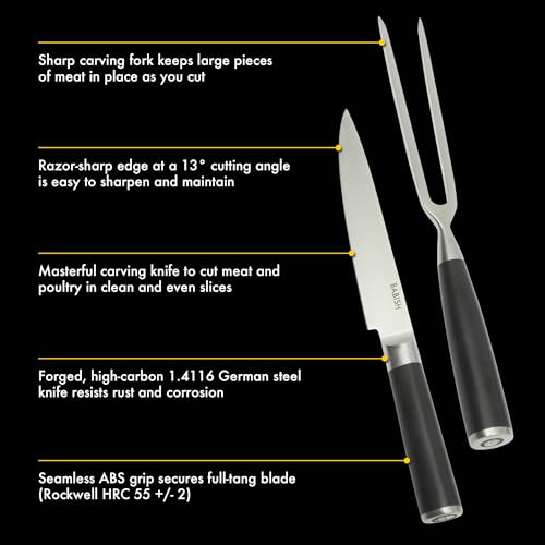 Babish 2-Piece Carving Knife and Fork Set – 8-Inch Stainless Steel Carving Knife with 6.5-Inch Fork – Precision Cutlery for Turkey, Roast, and Meat Carving – Ergonomic ABS Handles by Babish - Image 3