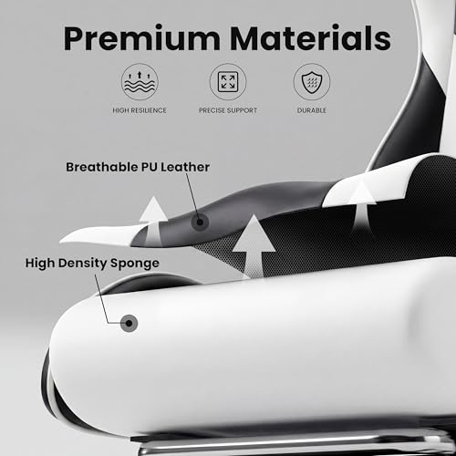 Image of Gaming Chair, Ergonomic Computer Chair with Footrest and Lumbar Support, Height Adjustable Office Chair with 360 Swivel Seat and Headrest (Black & White)