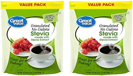 Great Value Granulated No Calorie Stevia Sweetener, 19.4oz Resealable Pouch (Pack of 2)