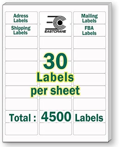 1" x 2-5/8" Printable Mailing Address Labels,4,500 Sticker Labels(150 Sheets),White Blank Labels for Laser/Inkjet Printer,Permanent Adhesive Name Labels Compatible with 5160, 5260 for FBA Labels