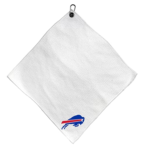 Team Golf NFL Buffalo Bills Microfiber Towel - 15" X 15" (White) with Carabiner Clip, Premium Microfiber with Deep Waffle Pockets - Superior Water Absorption and Quick Dry Golf Cleaning Towel