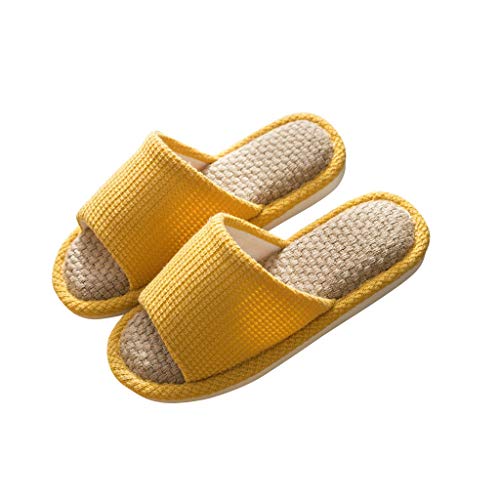 KHUY Damen Hausschuhe Offen Baumwolle und Leinen Freizeit Haus Open-Toe Pantoffeln Waschbar Herren Hausschuhe Indoor Outdoor, Vier Jahreszeiten (Color : Yellow, Size : EUR 39-40) Cover