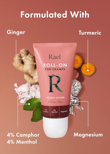 Image of Rael Roll-On Cream for Feminine Care, Camphor and Menthol Formula (1.7 oz) | Ginger, Turmeric, Fast Absorbing Roll-On Formula, Cooling Sensation for Period Care, Lightweight Application