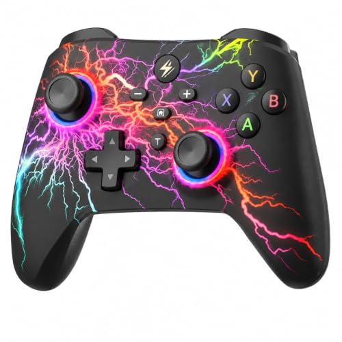 Controle Gamer Sem Fio para Nintendo Switch, Switch OLED, Switch Lite, PC, Android e iOS | RGB com 9 Cores e 3 Modos de Iluminação | Botões Programáveis, Função Turbo, Vibração com