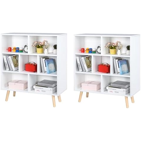 PACHIRA E-Commerce 2Pack White Bookshelf with Legs, 3-Tier Open Shelf Bookcase Display Cabinet Rack Storage Organizer Minimalist Free Standing Rack for Living Room, Office, Bedroom, Study Room Cover