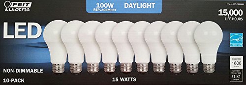 FEIT 100w LED Replacement Bulbs using 15W Daylight 5000K 1600 Lumens (10 Lamps)