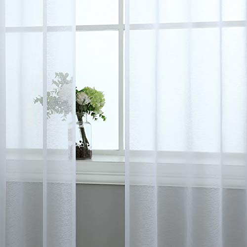 Mrs.naturall White Sheer Curtains 96 Inches Long For Living Room Set Of 2 Panels Lightweight Grommet Sheer Window Curtain Panels For Bedroom 52X96 Inch Length #TOP2