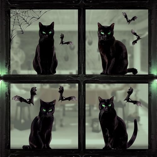 ALEGRE Halloween Fensteraufkleber, 6 Blätte Fledermaus Katze Halloween Fensterdeko, Halloweene Deko Fenster Sticker, Wasserdichtes Halloweene Sticker, Horror Deko Fensteraufkleber Hallowee Dekoration ALEGRE Halloween Fensteraufkleber, 6 Blätte Fledermaus Katze Halloween Fensterdeko, Halloweene Deko Fenster Sticker, Wasserdichtes Halloweene Sticker, Horror Deko Fensteraufkleber Hallowee Dekoration