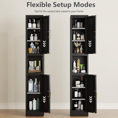 Image of Tall Narrow Pantry Cabinet for Kitchen, 67 inch H Metal Storage Cabinets with Doors and 3 Adjustable Shelves for Dining Room, Living Room and Home Office (12 inches Wide Black)