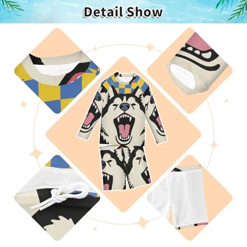 Traje de baño de dos piezas manga larga niños protección UV piscina a cuadros 4