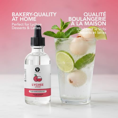 Image of Dolce Flav Natural Lychee Extract - 2 Ounce Water-Soluble Kosher, Sugar-Free, Concentrated Exotic Lychee Flavoring for Beverages, Desserts & Baking, Includes Measured Dropper