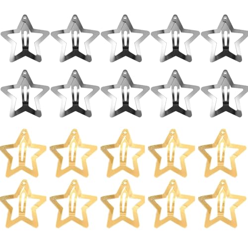 20 Stück Stern Haarspangen, Mini Haarklammer Silber & Gold, Star Hair Clip, Haarschmuck Pentagramm, Metall Snap Kopfschmuck, für Kinder, Mädchen und Madame