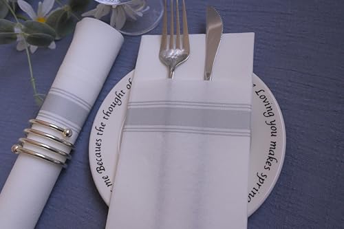 DADAWU Disposable Napkins with Pre-folded Utensil Pocket for Cutlery,Thick Absorbent Durable Wood Pulp, Silver Print - Image 2