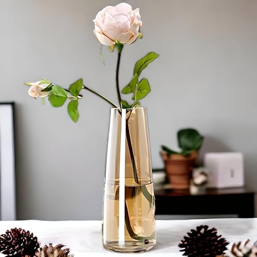 Image of Clear Glass Vase for Home Decor Flower Vases for Centerpieces Living Room Kitchen Office Wedding-(Golden)