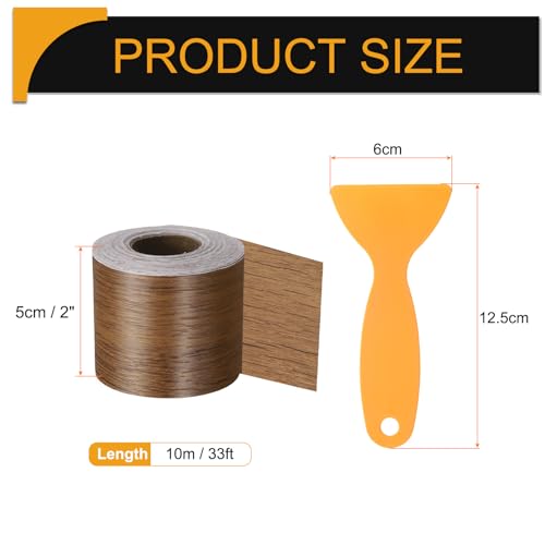 Image of HARFINGTON Wood Grain Repair Tape 2 Inch x 33ft Self Adhesive Repair Patch Tape Simulated Wooden Floor Tapes with Plastic Scraper for Tables Doors Windows Furniture, Brown Wood