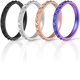ThunderFit Alianzas de boda de silicona para mujer, triángulo diamante 2,5 mm de ancho - 2 mm de grosor (galaxia, oro rosa, negro, plata, tamaño 5,5 - 6 (16,5 mm)