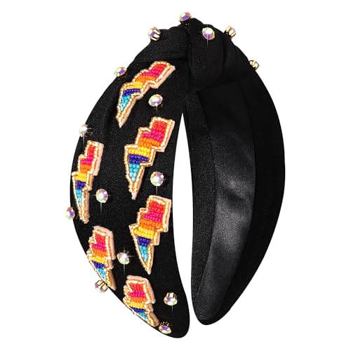 mokkia Lightning Headband Beaded Lightning Bolt Headband Accessories for Women Halloween Party Favors (Lightning B-Black11)