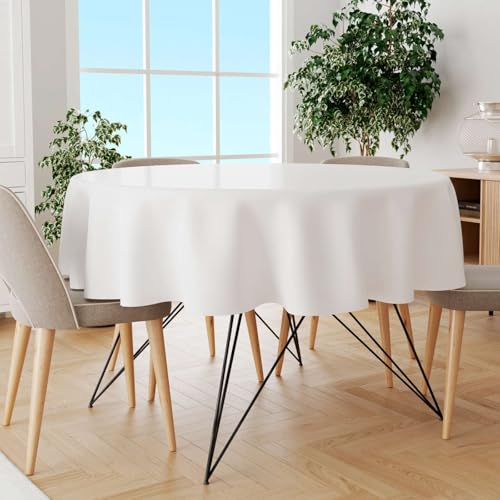 Cozy Home & Living Weiß Tischdecke 140 cm Rund - Klassisch Elegant, Dekorativ Hochwertig, Ideal für Esszimmer, Festliche Anlässe und Tischdekoration