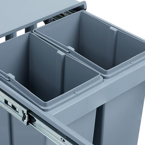 Relaxdays Kosz na śmieci do zabudowy w kuchni, wysuwany, 3-komorowy system na śmieci, 15 i 8 litrów, tworzywo sztuczne, wys. x szer. x gł.: 35 x 34 x 48 cm, szary