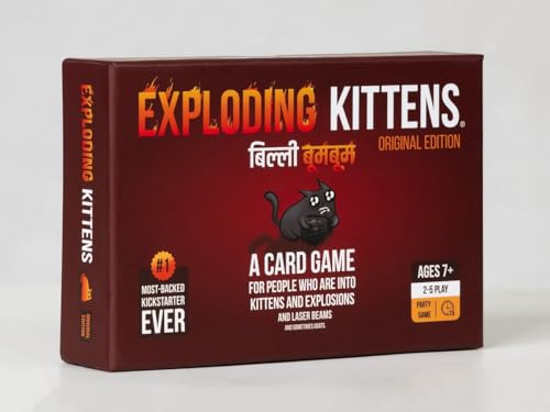 Image of Exploding Kittens aka Billi Boom Boom | Officially Licensed | Original Edition - Hilarious Game for Family Game Night - Funny Card Games for Ages 7 and Up - 56 Cards - 2-5 Players - 15 Minutes of Play