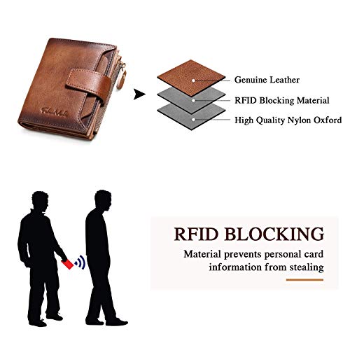 Men's Genuine Leather Wallet Rfid Blocking Bifold Casual Wallet Large Capacity Zip Coin Pocket With 18 Card Slots & Removable Id Window #TOP4