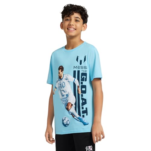 Image of Messi Boys' Lifestyle Short Sleeve T-Shirt, Slim-fit Graphic Tee, Cotton Blend Fabric