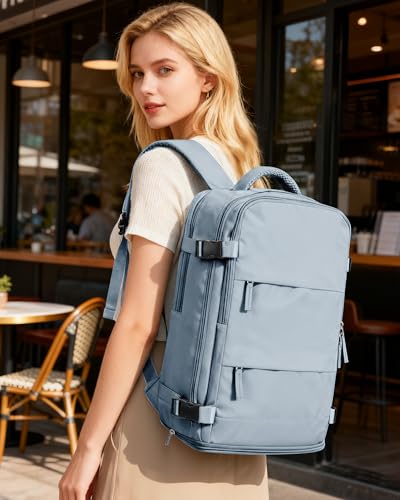 Image of coofay Large Travel Backpack For Women Men Airline Approved Carry On Backpack Flight Approved Waterproof Sports Luggage Backpack Casual Daypack Hiking Backpack Grey Blue