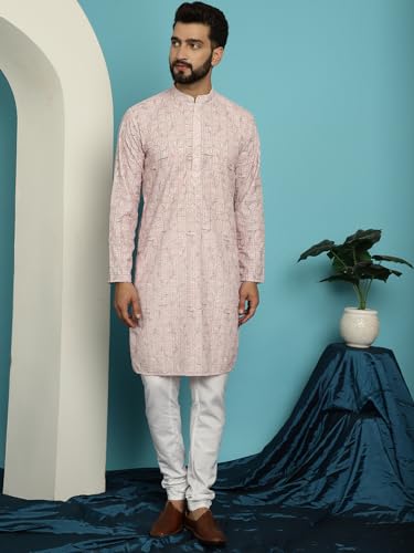 Image of SOJANYA (Since 1958 Men's Cotton Embroidered Printed Kurta & White Pyjama Set