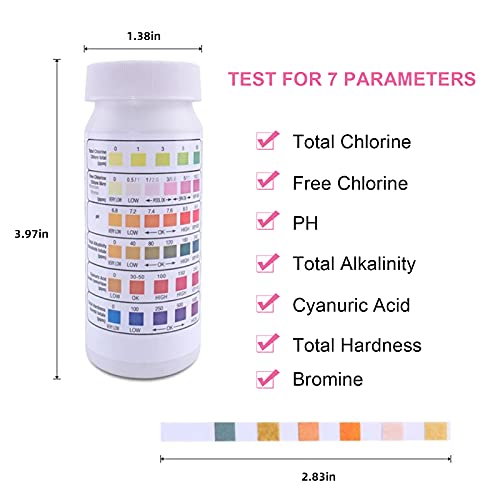 WMLBK Pool Water Test Kit 100ct,7 in 1 Ph Test Strips for Pools and Spas Swimming Pool Accessories PH/ Total Chlorine/ Hardness/ Free Chlorine/ Bromine/ Cyanuric Acid/Alkalinity - Thumbnail 3
