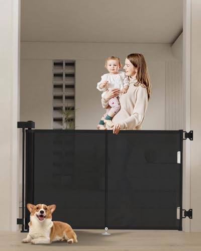 Upgraded 50 Retractable Baby Gates with Reinforced Strip Design to Prevent Crawling Through 34 Tall Dog for Stairs Doorways Hallways