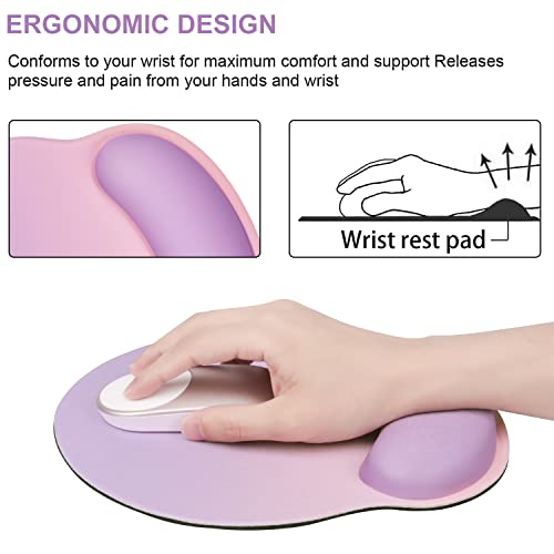 Ileadon Ergonomic Mouse Pad Wrist Support Gradient, Non-Slip Rubber Base Memory Foam Wrist Rest Pad For Home, Office Easy Typing & Pain Relief, Pink Purple #TOP1