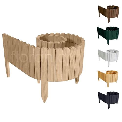 Floranica Rasenkante Höhe 30 cm Ohne Behandlung 200 cm Lang Gartenzaun Flexibler Holzzaun Gartendeko Gartenpalisade für Beeteinfassung, Mähkante Rollborder, Steckzaun Blumenbeet Umzäunung für Garten
