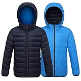 GGleaf Boys' Hooded Lightweight Water Resistant Puffer Jacket Winter Coat Navy and Blue 14-16