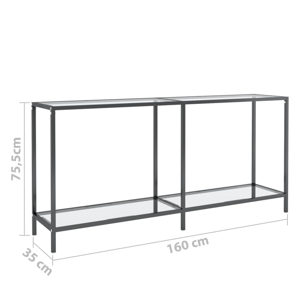 Przezroczysty stolik konsolowy ze szkła hartowanego, 160 x 35 x 75,5 cm, wytrzymały stół do przedpokoju ze stalową ramą, elegancka półka do salonu, przedpokoju, uniwersalny stolik pomocniczy