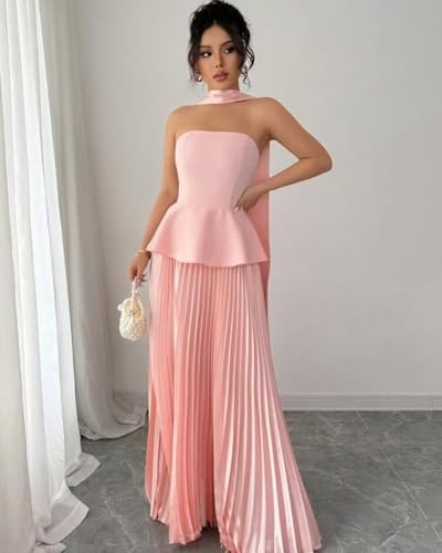 Strapless Bridesmaid Scarf Dresses Pleated Long Aline Formal Evening Dress Hi0332