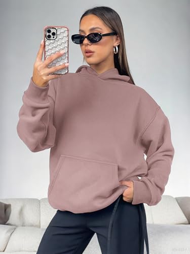 ATHMILE Womens Oversized Hoodies Fleece Sweatshirts with Pocket Dark Pink - image 5