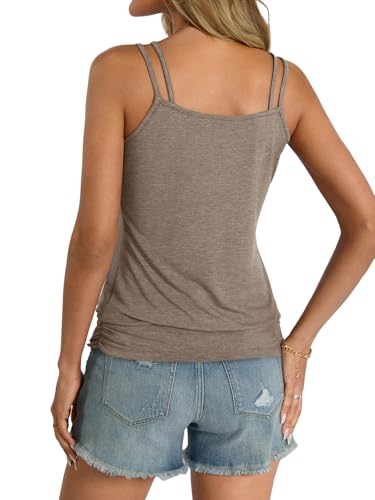 EasyGala Womens Banded Bottom Spaghetti Strap Tank Top Scoop Neck Pleated Camisole Tops Summer Sexy Sleeveless Shirts Dressy Khaki X-Large — view 5