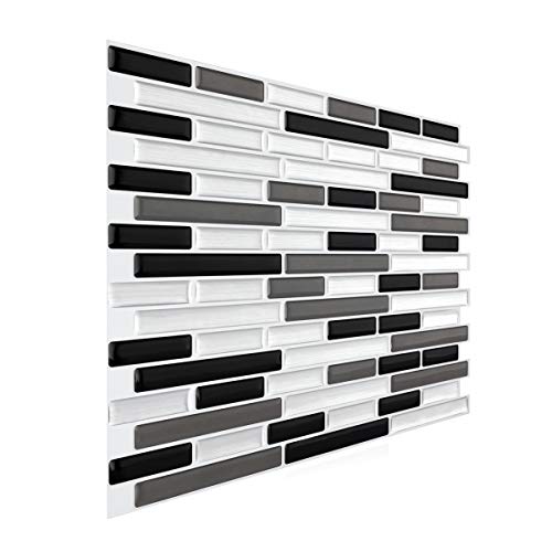 Faronze Peel And Stick Mosaic Sticker Kitchen Backsplash Tiles, Bathroom Wall Sticker 11" X 9.25" Marble Design (Black White Gray Mixed) … #TOP5