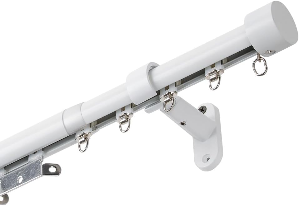 SOLOKOS Telescoping Curtain Rod – Adjustable Curtain Rail Track for Wall Mount, Heavy-Duty Aluminum, Extendable Length, No-Drill Installation (White, 47-86")