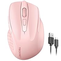 TECKNET Rechargeable Wireless Mouse, 2.4G Computer Mouse Cordless with USB Receiver, 4800DPI Adjustable Wireless Ergonomic Mouse for Laptop PC Windows Mac OS, Silent Click, Pink